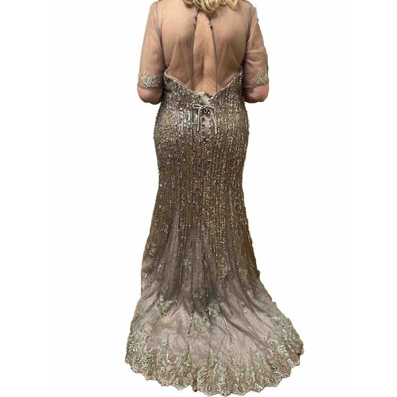 Sarafia Haute Couture Dress Size 18 Gold Color Formal Long For Women Adjustable - Picture 6 of 11